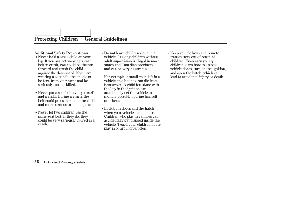 Protecting children general guidelines | HONDA 2004 Insight  - Owner's Manual User Manual | Page 29 / 218