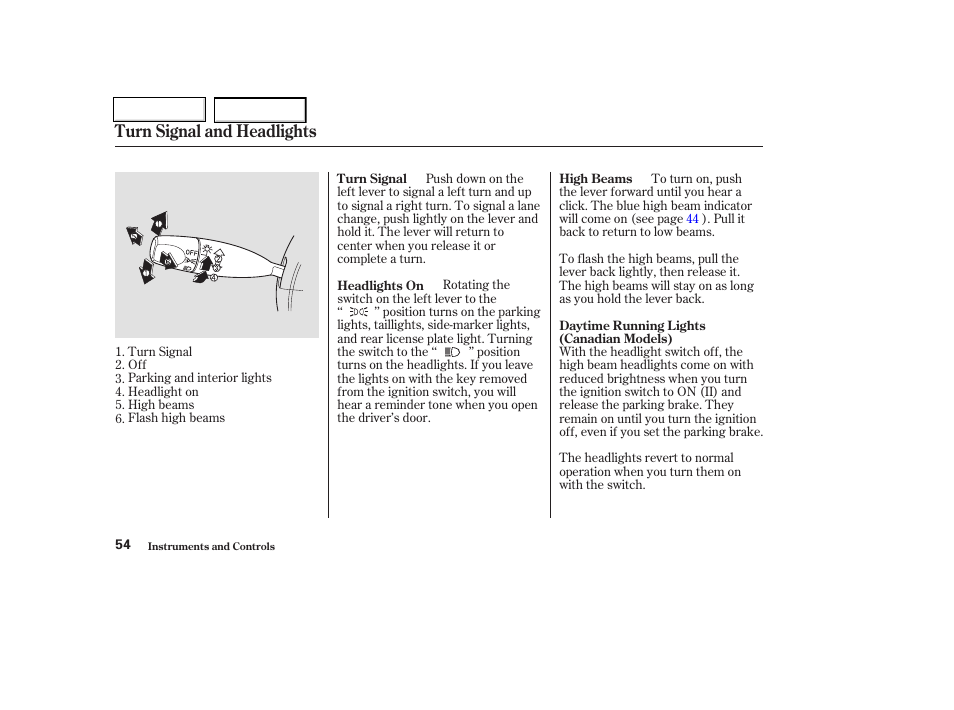 Turn signal and headlights | HONDA 2004 Insight  - Owner's Manual User Manual | Page 57 / 218