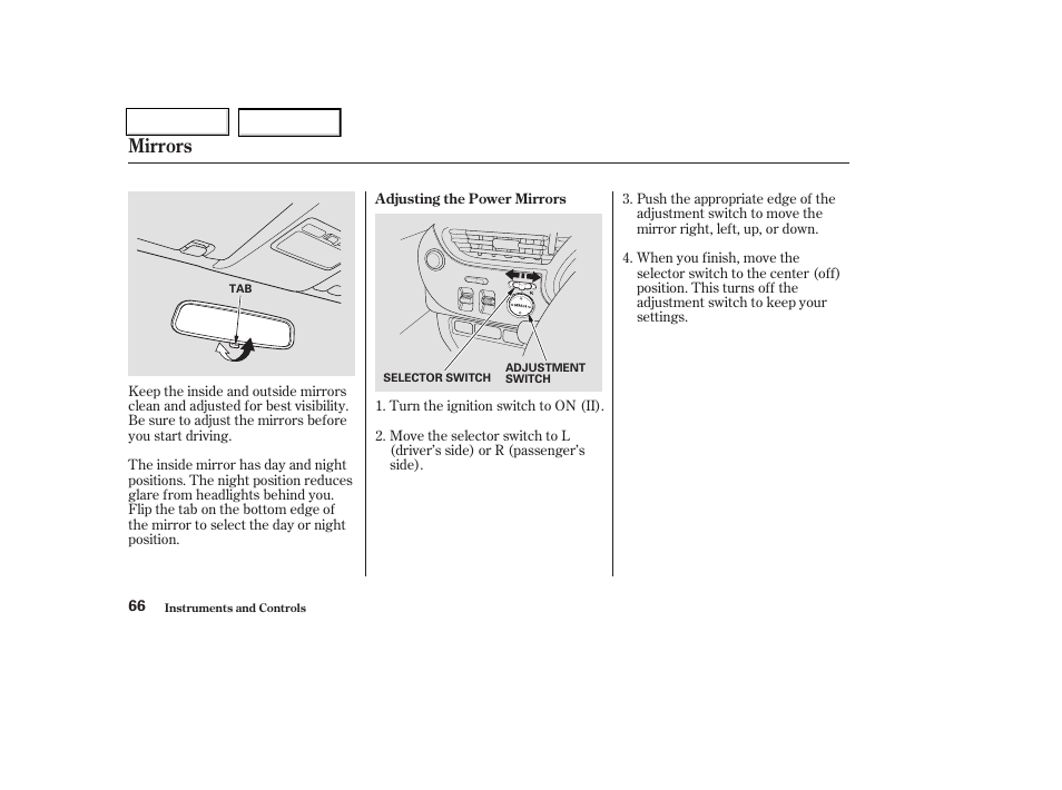 Mirrors | HONDA 2004 Insight  - Owner's Manual User Manual | Page 69 / 218