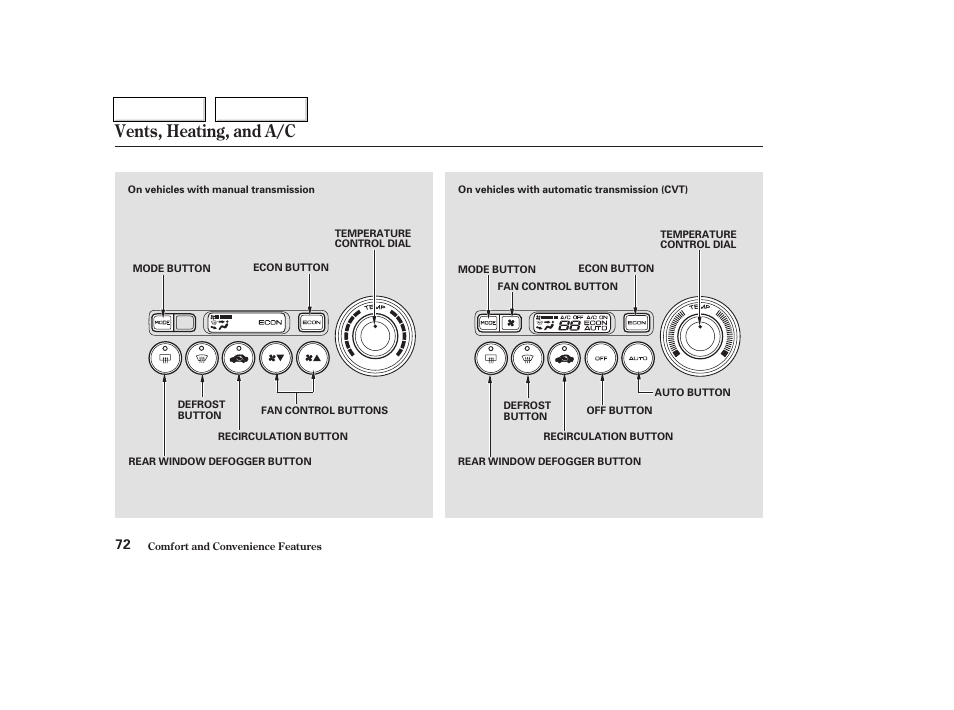 Vents, heating, and a/c | HONDA 2004 Insight  - Owner's Manual User Manual | Page 75 / 218