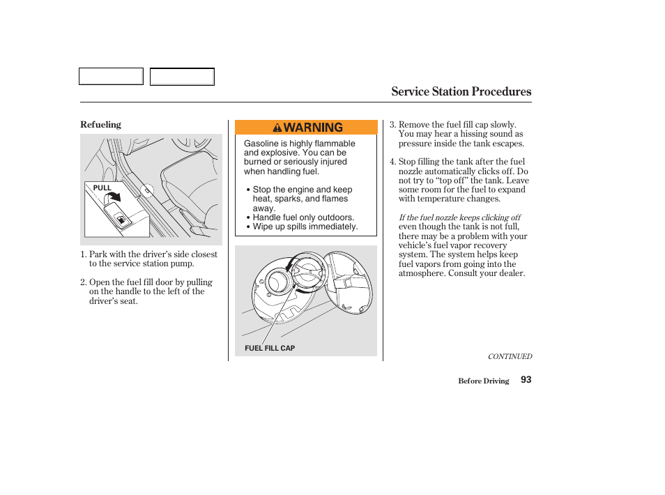 Service station procedures | HONDA 2004 Insight  - Owner's Manual User Manual | Page 96 / 218