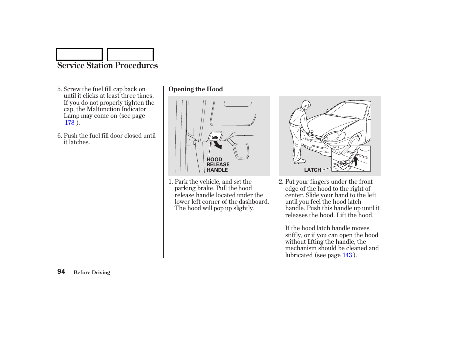 Service station procedures | HONDA 2004 Insight  - Owner's Manual User Manual | Page 97 / 218