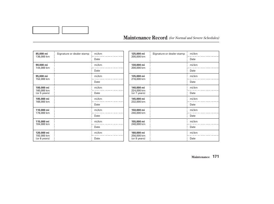 Maintenance record | HONDA 2004 CR-V - Owner's Manual User Manual | Page 175 / 256