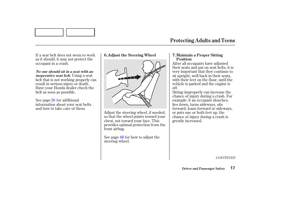 Protecting adults and teens | HONDA 2004 CR-V - Owner's Manual User Manual | Page 21 / 256