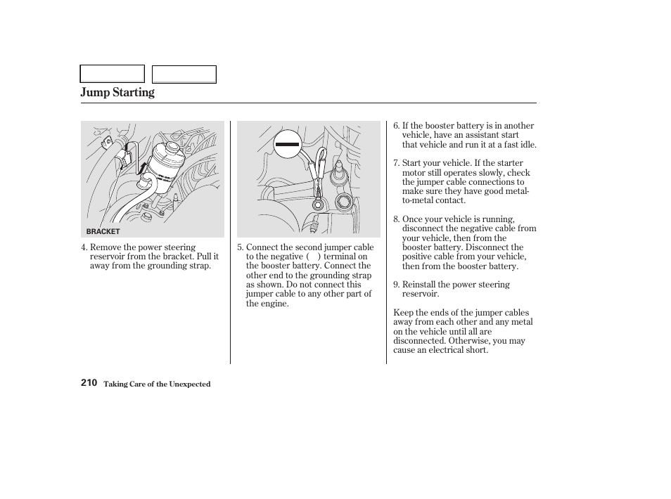 Jump starting | HONDA 2004 CR-V - Owner's Manual User Manual | Page 214 / 256