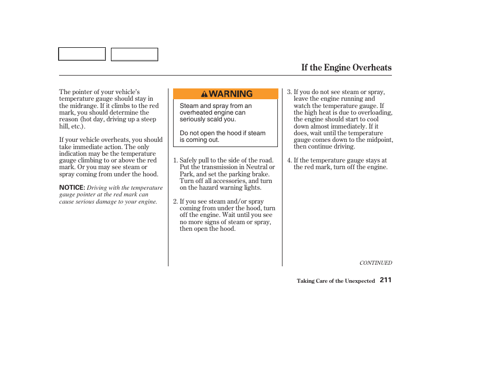 If the engine overheats | HONDA 2004 CR-V - Owner's Manual User Manual | Page 215 / 256