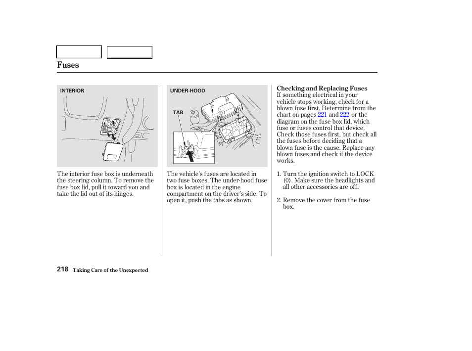 Fuses | HONDA 2004 CR-V - Owner's Manual User Manual | Page 222 / 256