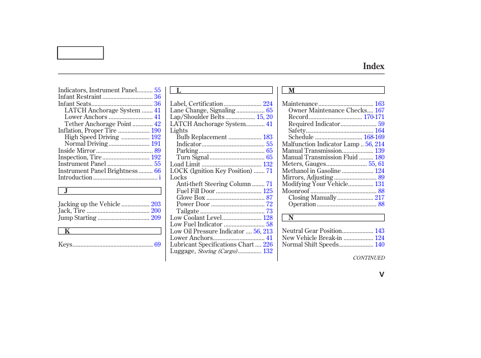 Index | HONDA 2004 CR-V - Owner's Manual User Manual | Page 251 / 256