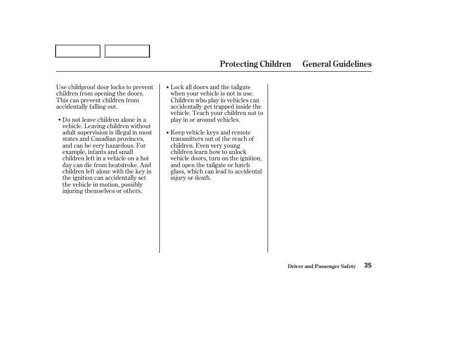 Protecting children general guidelines | HONDA 2004 CR-V - Owner's Manual User Manual | Page 39 / 256