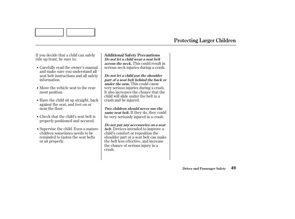 Protecting larger children | HONDA 2004 CR-V - Owner's Manual User Manual | Page 53 / 256