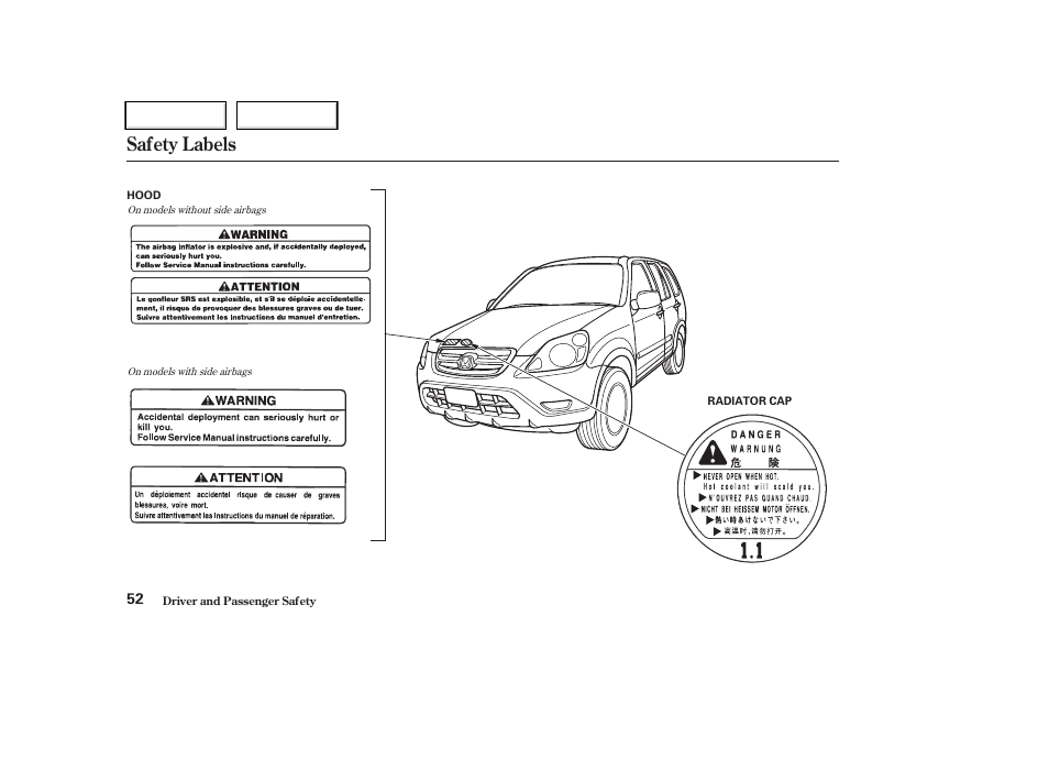 Safety labels | HONDA 2004 CR-V - Owner's Manual User Manual | Page 56 / 256