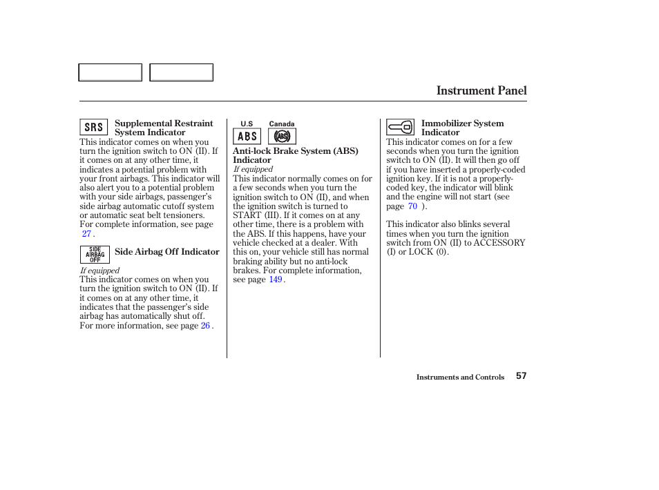 Instrument panel | HONDA 2004 CR-V - Owner's Manual User Manual | Page 61 / 256