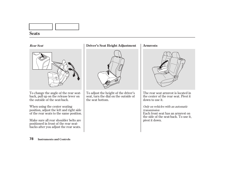 Seats | HONDA 2004 CR-V - Owner's Manual User Manual | Page 82 / 256