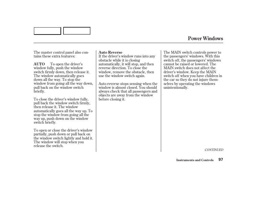 Power windows | HONDA 2003 Accord Sedan - Owner's Manual User Manual | Page 100 / 395