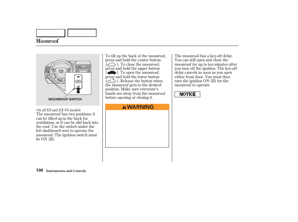 Moonroof | HONDA 2003 Accord Sedan - Owner's Manual User Manual | Page 103 / 395
