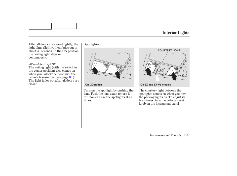 Interior lights | HONDA 2003 Accord Sedan - Owner's Manual User Manual | Page 112 / 395