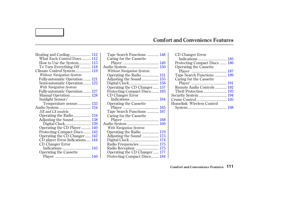 Comfort and convenience features | HONDA 2003 Accord Sedan - Owner's Manual User Manual | Page 114 / 395