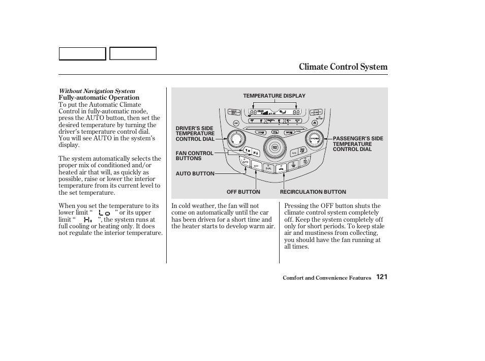 Climate control system | HONDA 2003 Accord Sedan - Owner's Manual User Manual | Page 124 / 395