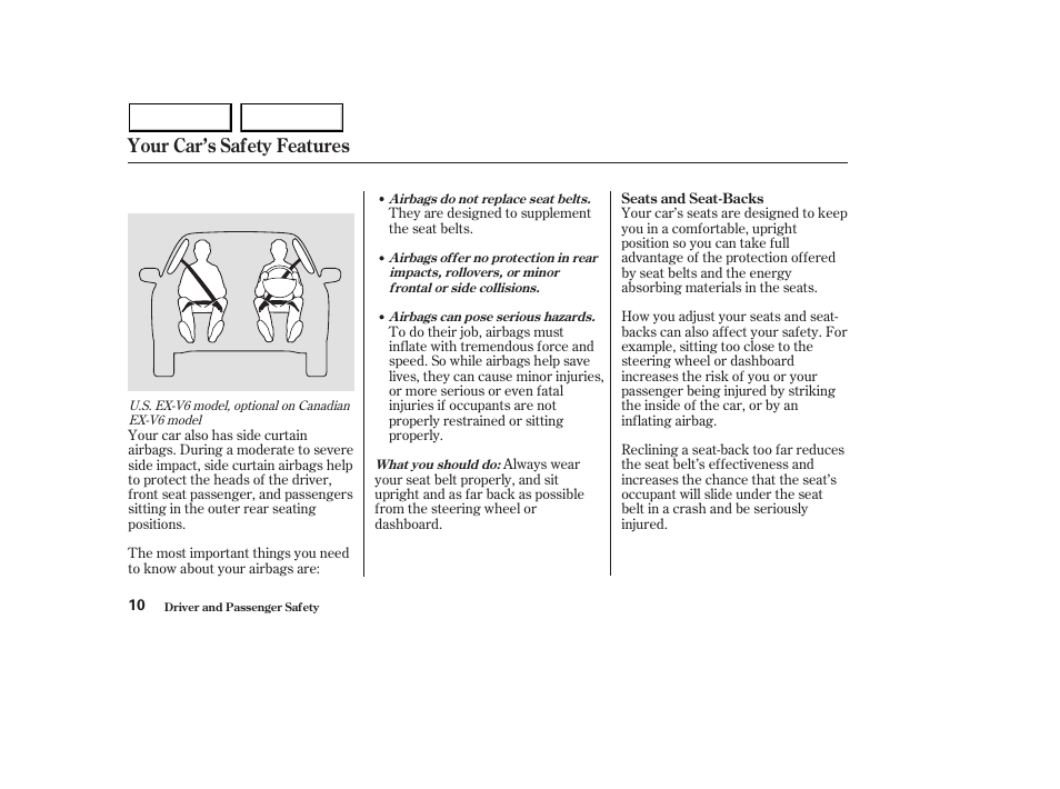 Your car’s safety features | HONDA 2003 Accord Sedan - Owner's Manual User Manual | Page 13 / 395