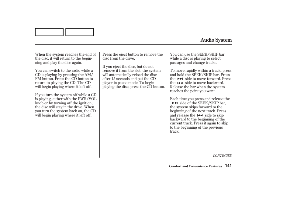 Audio system | HONDA 2003 Accord Sedan - Owner's Manual User Manual | Page 144 / 395