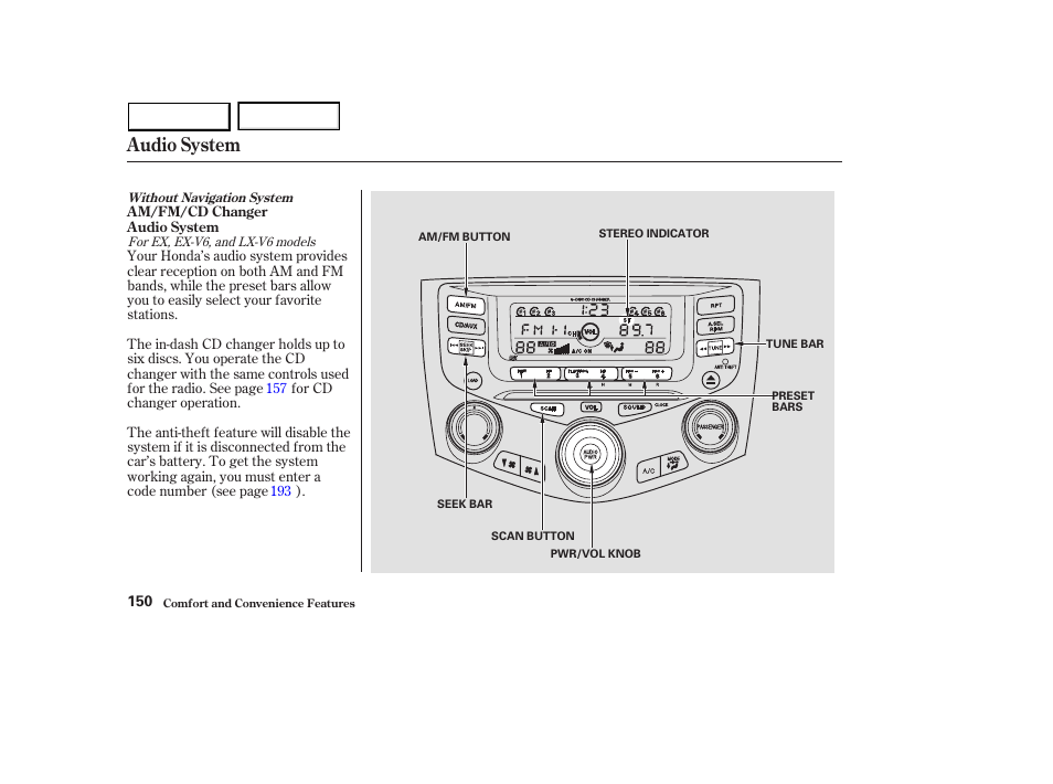 Audio system | HONDA 2003 Accord Sedan - Owner's Manual User Manual | Page 153 / 395