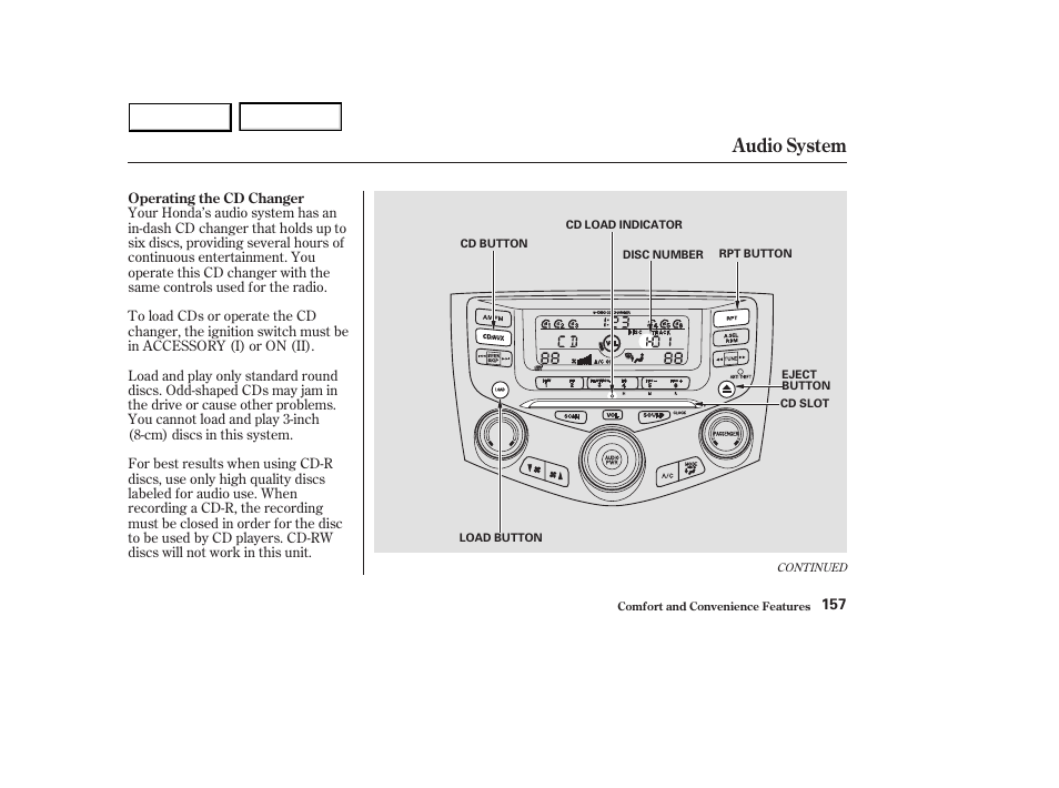 Audio system | HONDA 2003 Accord Sedan - Owner's Manual User Manual | Page 160 / 395
