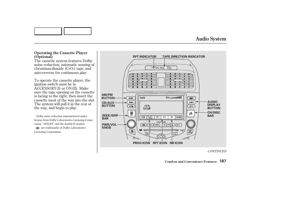Audio system | HONDA 2003 Accord Sedan - Owner's Manual User Manual | Page 190 / 395
