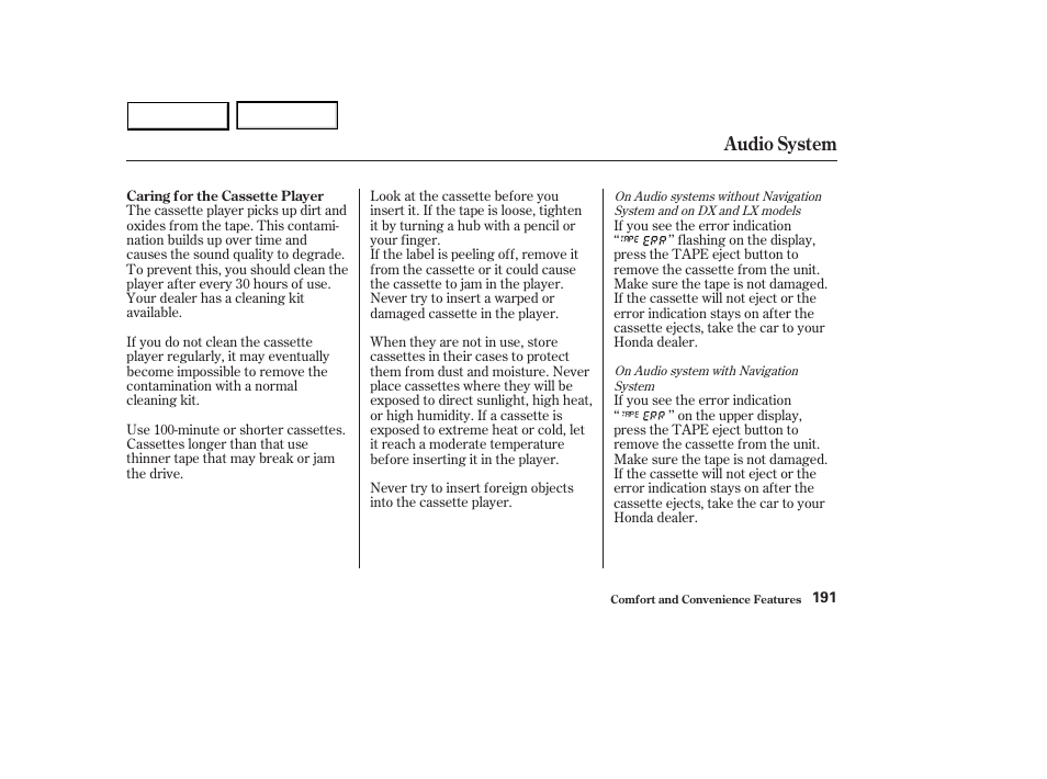 Audio system | HONDA 2003 Accord Sedan - Owner's Manual User Manual | Page 194 / 395