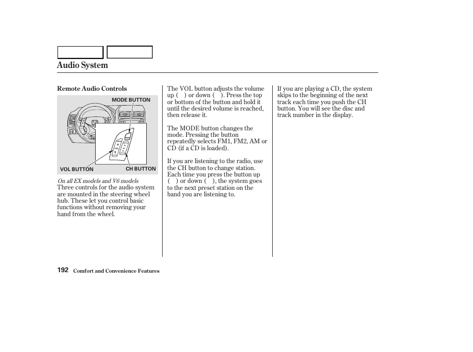 Audio system | HONDA 2003 Accord Sedan - Owner's Manual User Manual | Page 195 / 395