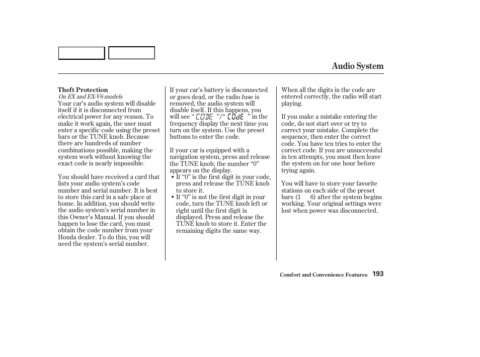 Audio system | HONDA 2003 Accord Sedan - Owner's Manual User Manual | Page 196 / 395