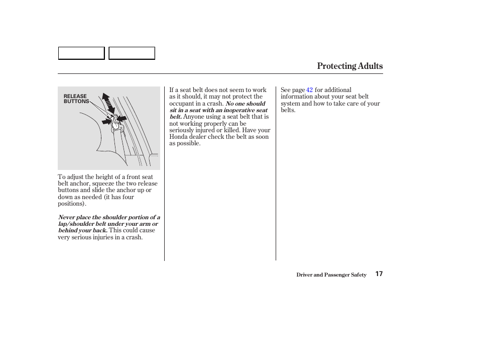 Protecting adults | HONDA 2003 Accord Sedan - Owner's Manual User Manual | Page 20 / 395