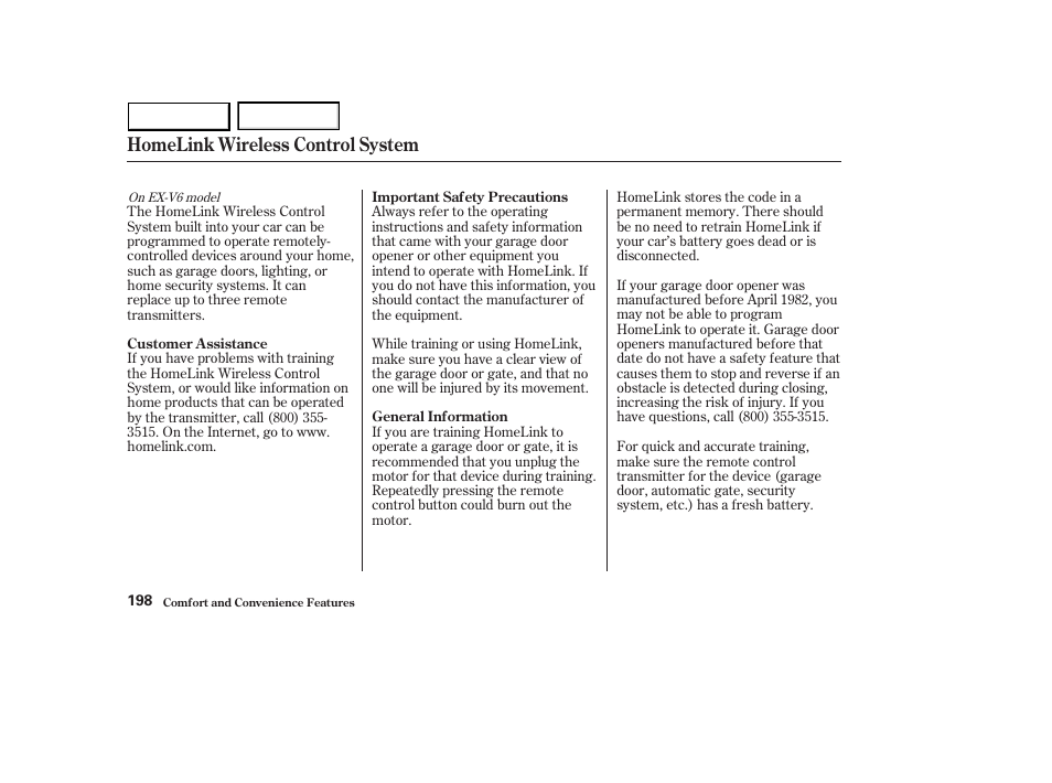 Homelink wireless control system | HONDA 2003 Accord Sedan - Owner's Manual User Manual | Page 201 / 395