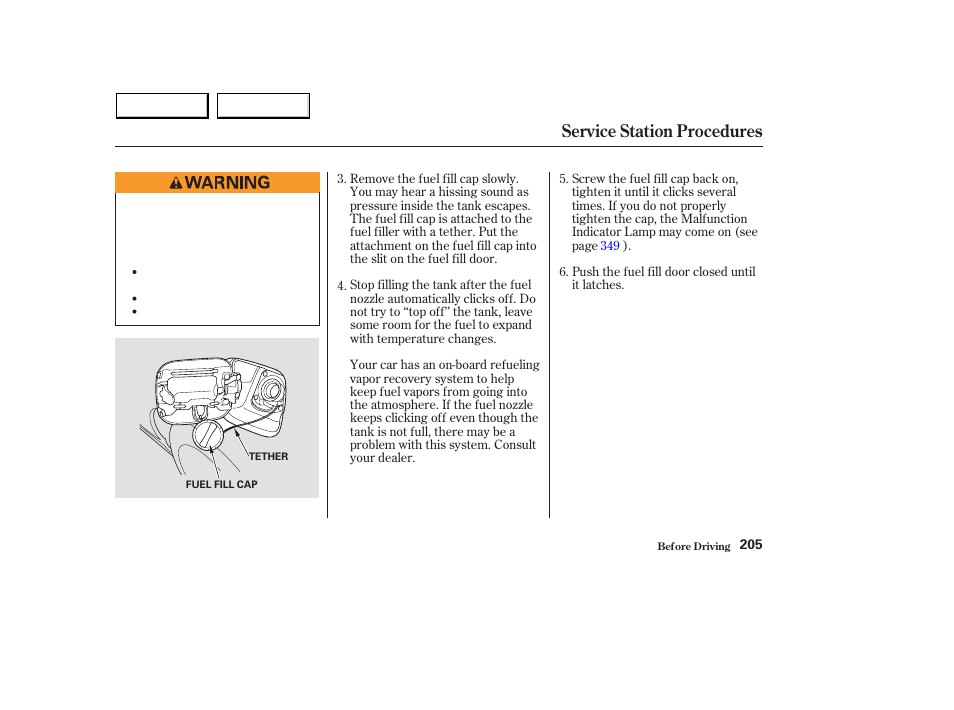 Service station procedures | HONDA 2003 Accord Sedan - Owner's Manual User Manual | Page 208 / 395