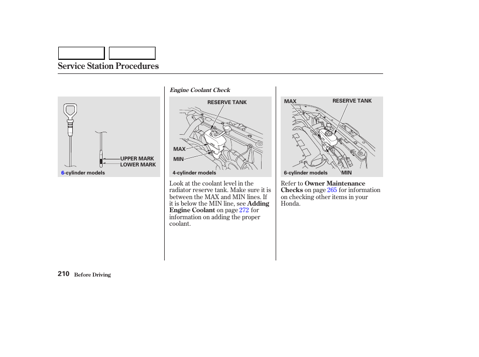 Service station procedures | HONDA 2003 Accord Sedan - Owner's Manual User Manual | Page 213 / 395