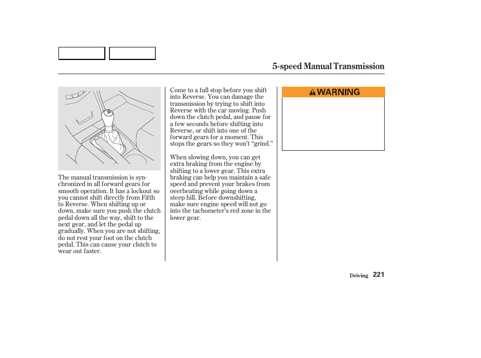 Speed manual transmission | HONDA 2003 Accord Sedan - Owner's Manual User Manual | Page 224 / 395