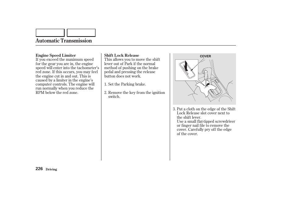 Automatic transmission | HONDA 2003 Accord Sedan - Owner's Manual User Manual | Page 229 / 395