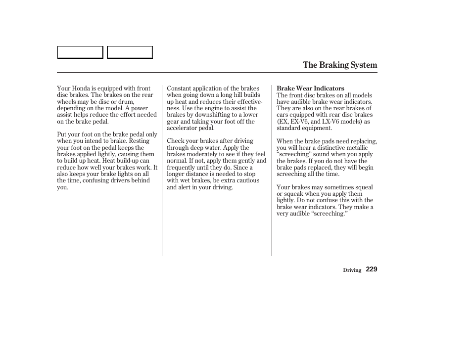 The braking system | HONDA 2003 Accord Sedan - Owner's Manual User Manual | Page 232 / 395