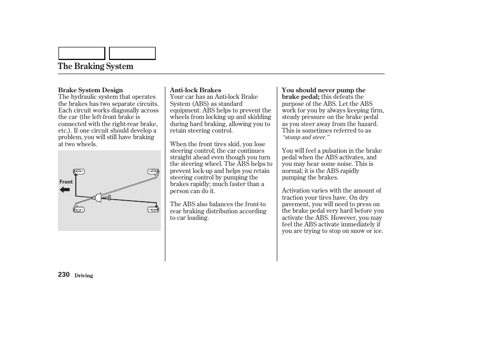 The braking system | HONDA 2003 Accord Sedan - Owner's Manual User Manual | Page 233 / 395