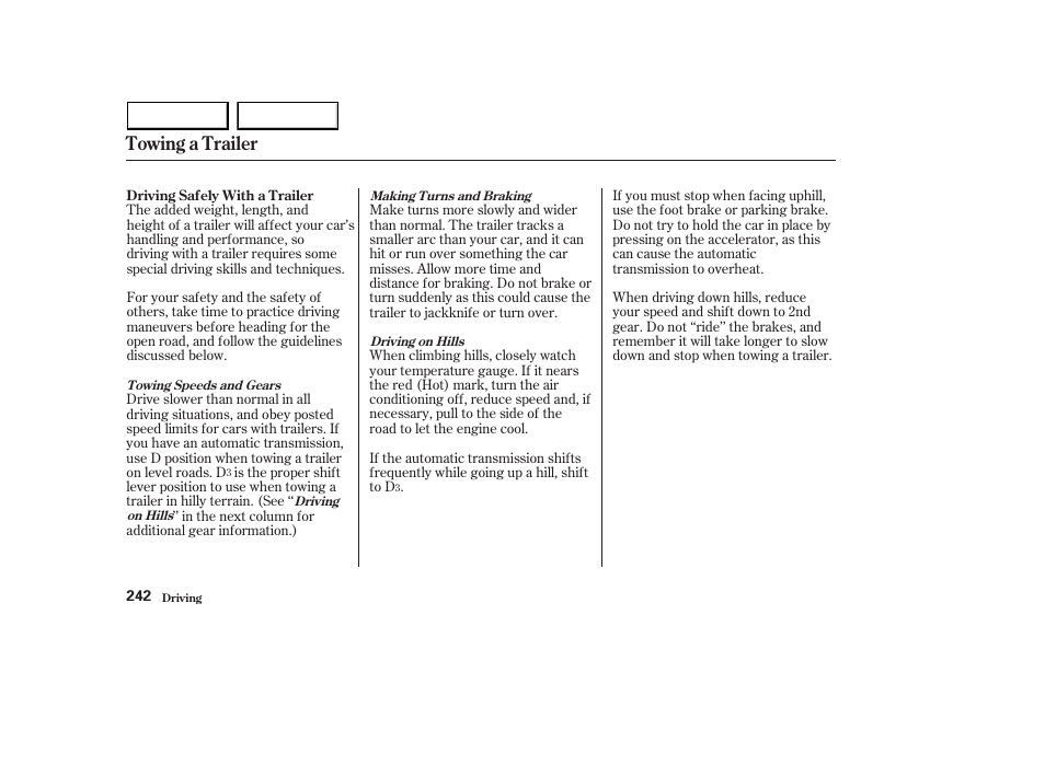 Towing a trailer | HONDA 2003 Accord Sedan - Owner's Manual User Manual | Page 245 / 395