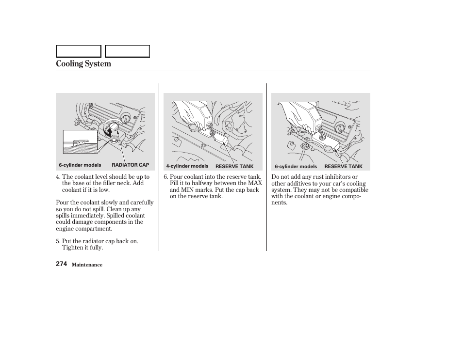 Cooling system | HONDA 2003 Accord Sedan - Owner's Manual User Manual | Page 277 / 395