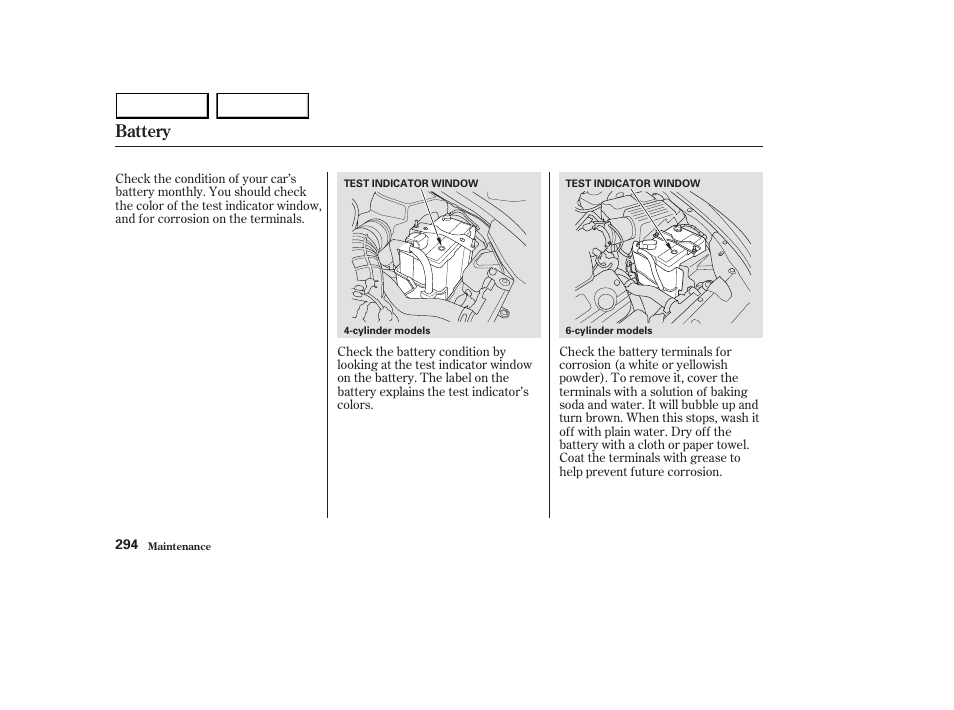 Battery | HONDA 2003 Accord Sedan - Owner's Manual User Manual | Page 297 / 395