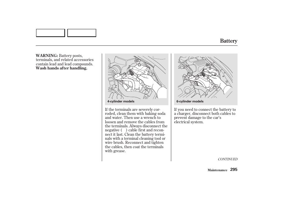 Battery | HONDA 2003 Accord Sedan - Owner's Manual User Manual | Page 298 / 395