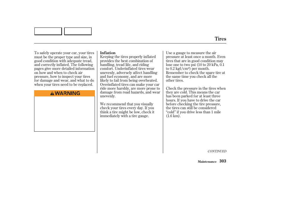 Tires | HONDA 2003 Accord Sedan - Owner's Manual User Manual | Page 306 / 395