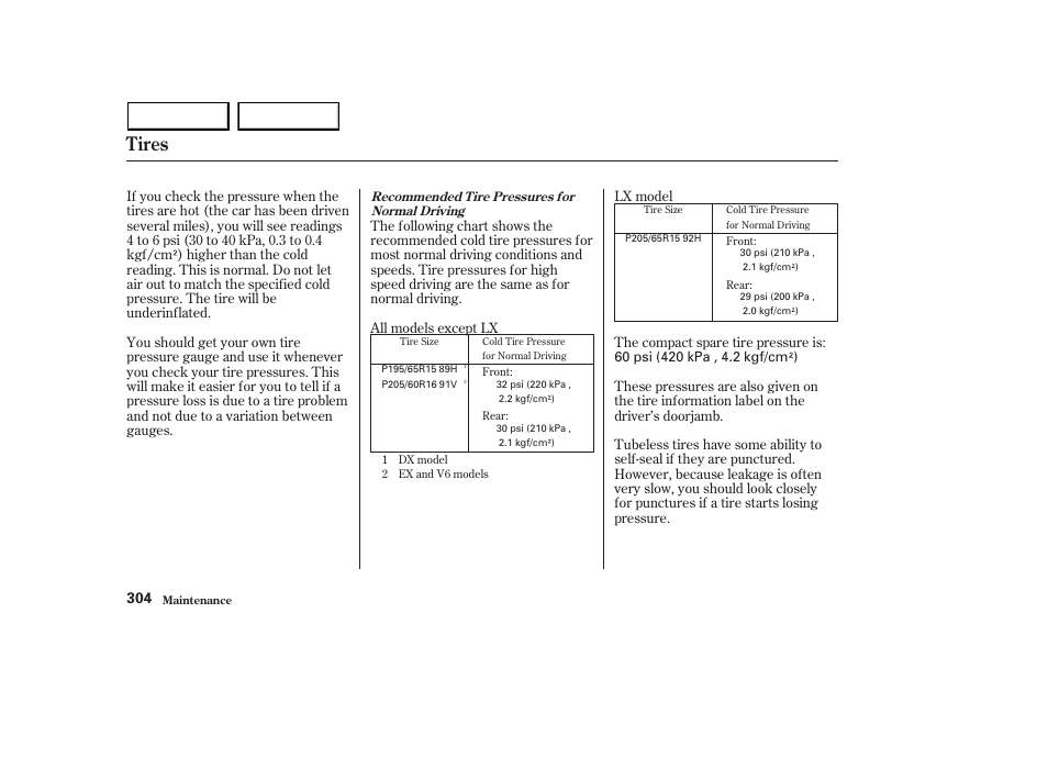 Tires | HONDA 2003 Accord Sedan - Owner's Manual User Manual | Page 307 / 395