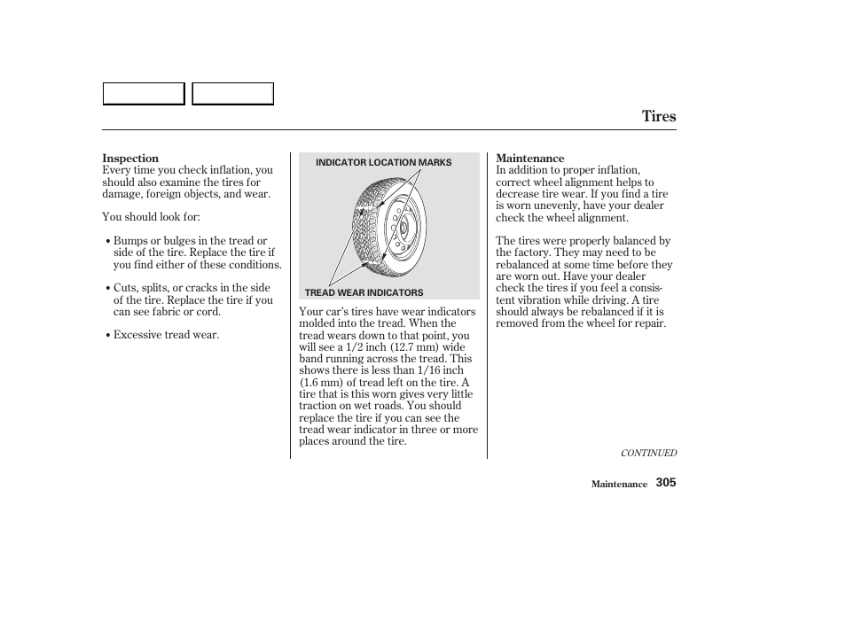 Tires | HONDA 2003 Accord Sedan - Owner's Manual User Manual | Page 308 / 395