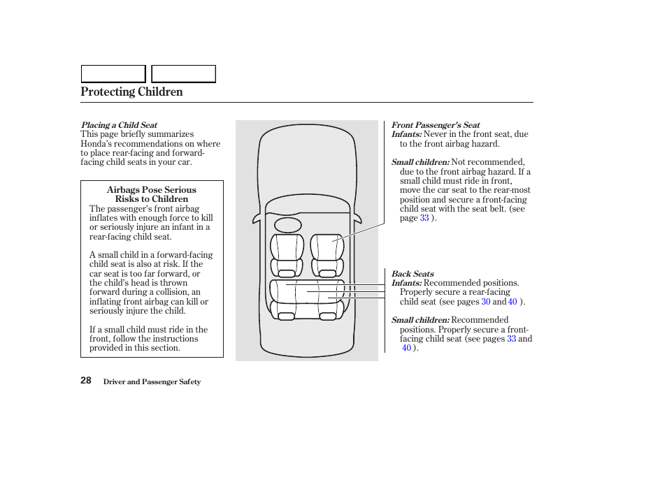Protecting children | HONDA 2003 Accord Sedan - Owner's Manual User Manual | Page 31 / 395