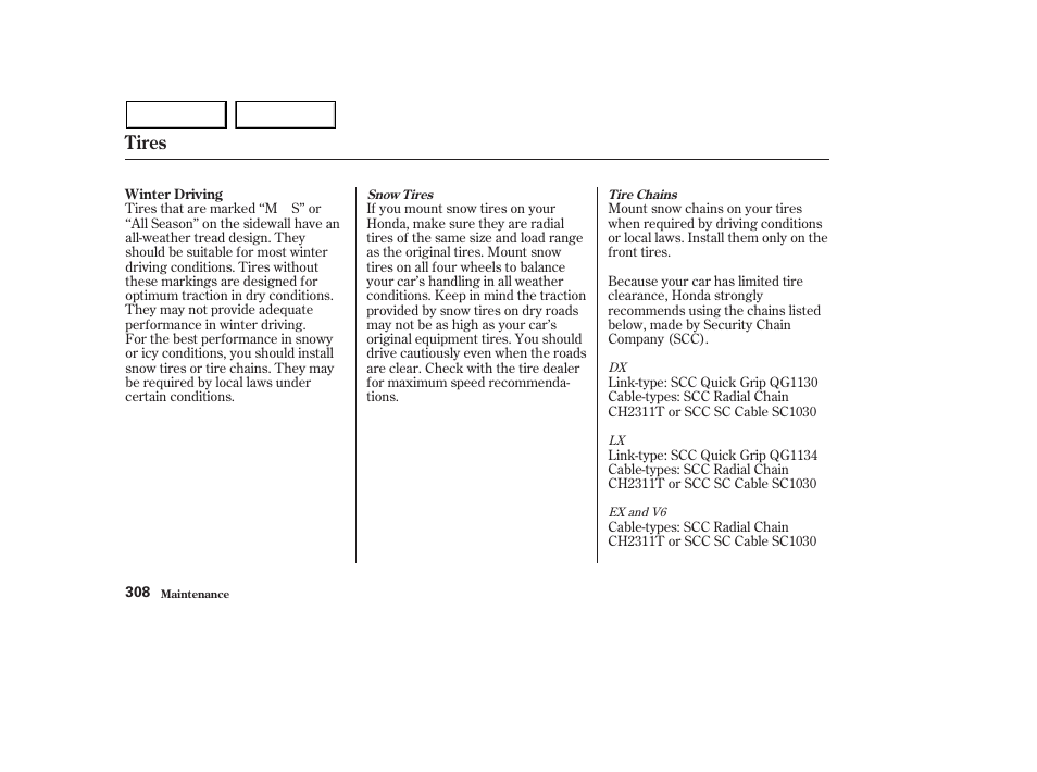 Tires | HONDA 2003 Accord Sedan - Owner's Manual User Manual | Page 311 / 395