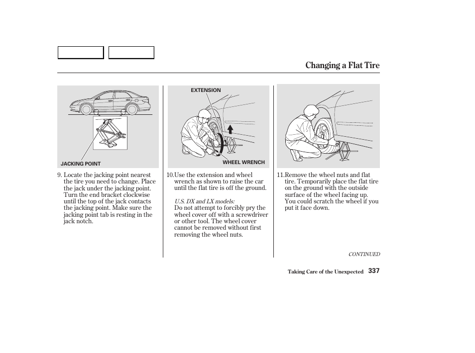 Changing a flat tire | HONDA 2003 Accord Sedan - Owner's Manual User Manual | Page 340 / 395