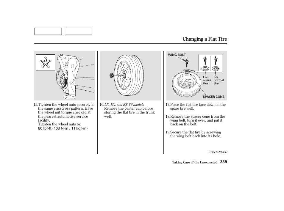 Changing a flat tire | HONDA 2003 Accord Sedan - Owner's Manual User Manual | Page 342 / 395