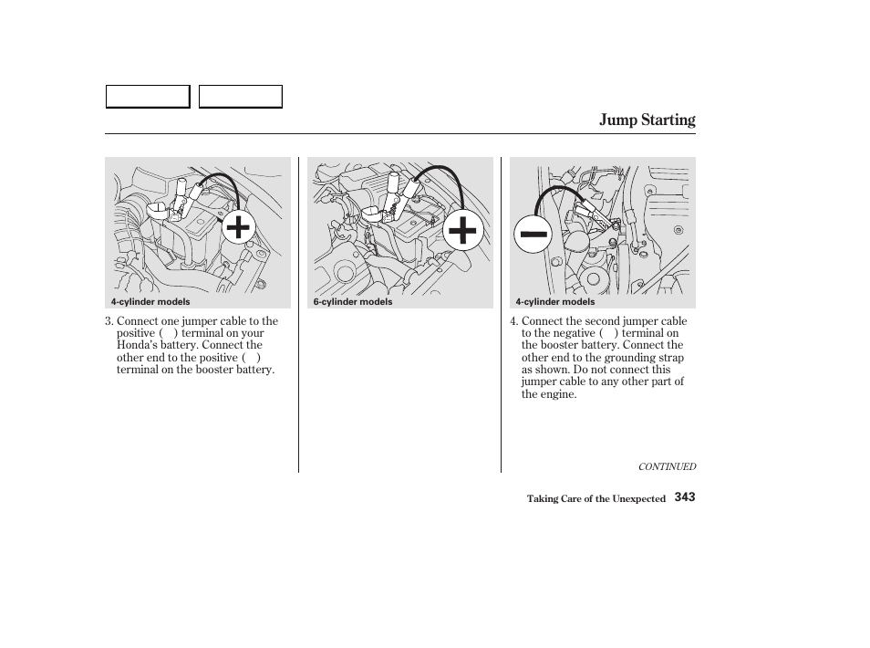 Jump starting | HONDA 2003 Accord Sedan - Owner's Manual User Manual | Page 346 / 395